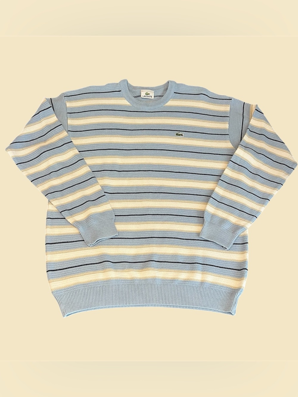 Lacoste Knit Crewneck 90s/Y2K Era Sweater Pullover Striped Size Large